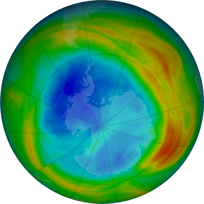 Antarctic ozone map for 16 August 2024